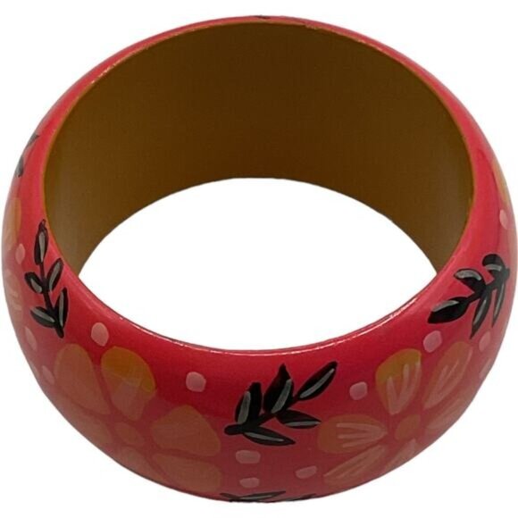 Hand-Painted Floral Wooden Bangle Bracelet - Picture 3 of 3